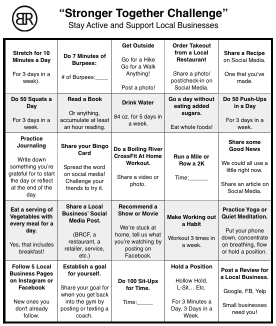 Stronger Together Challenge bingo sheet